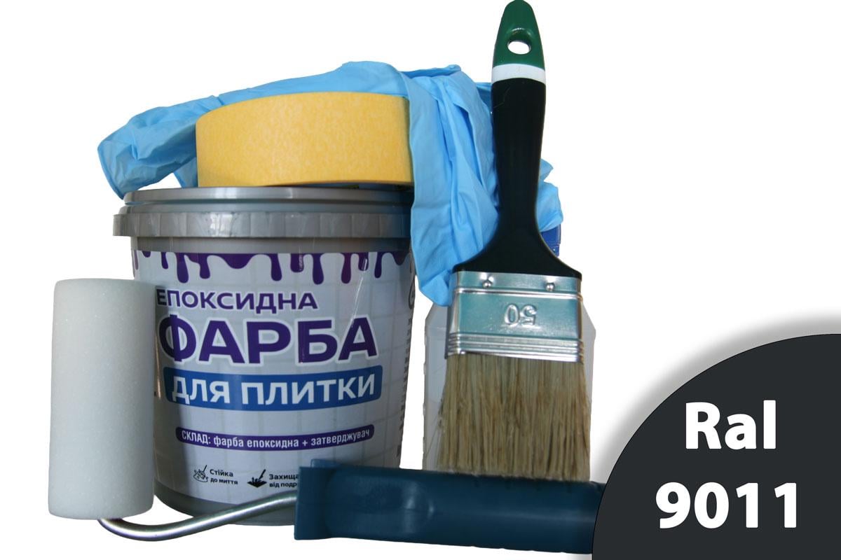 Краска эпоксидная для плитки ArtCraft двухкомпонентная А+В 3 кг Черный с валиком/кистью/перчатками/малярной лентой (AC-22011-chorna3)