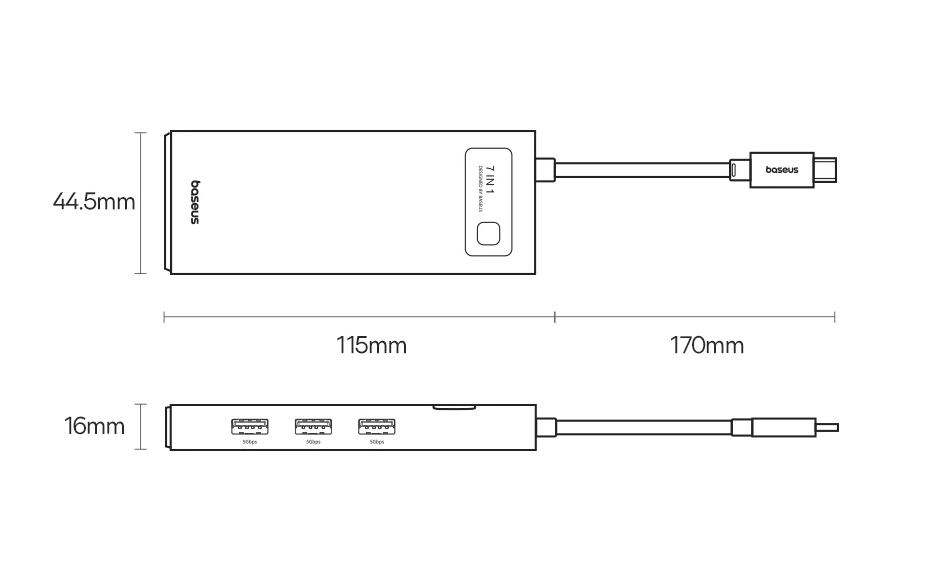 Хаб мультифункциональный USB Baseus 2 USB-C 4K при 60 Гц HDMI 3xUSB 3.0 PD 100 Вт порт Type C картридер SD/TF 7в1 (28337953) - фото 4