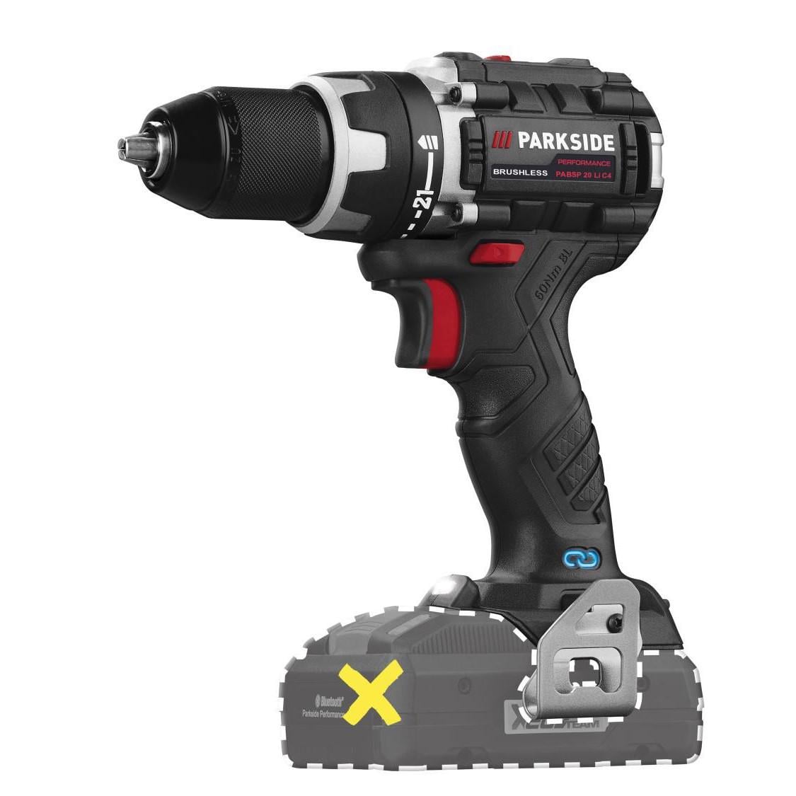 Дриль-шурупокрут Акумуляторний безщітковий Parkside PERFORMANCE PABSP 20-Li C4 60 Нм Bluetooth Дриль-шурупокрут Акумуляторний безщітковий Parkside PERFORMANCE PABSP 20-Li C4 60 Нм Bluetooth