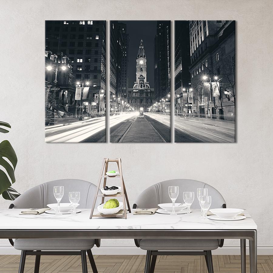 Модульная картина триптих Ночная городская улица 78x48 см (380-31)