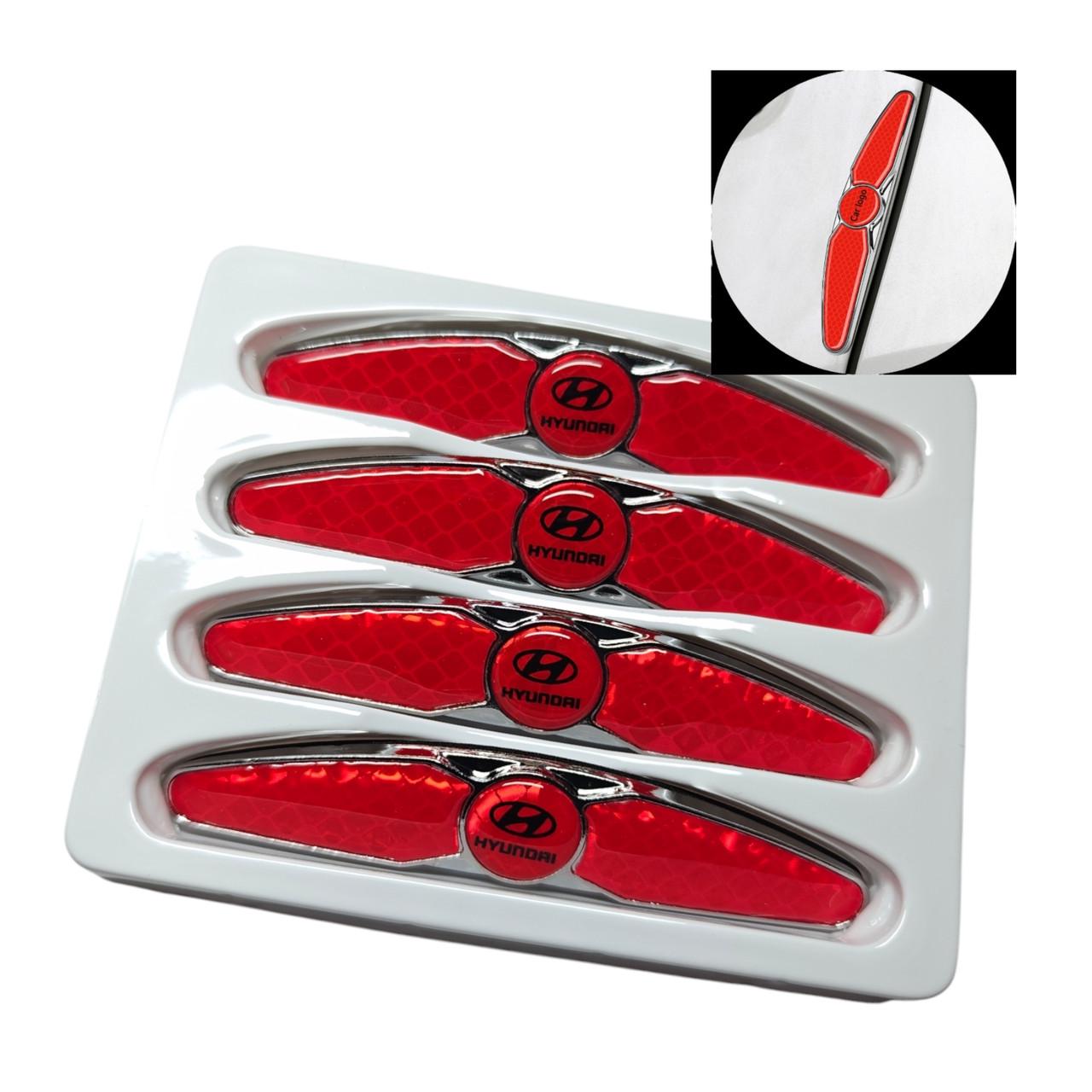 Накладки-катафоты на двери автомобиля с логотипом Hyundai от царапин и вмятин Красный карбон (2402411174) - фото 6