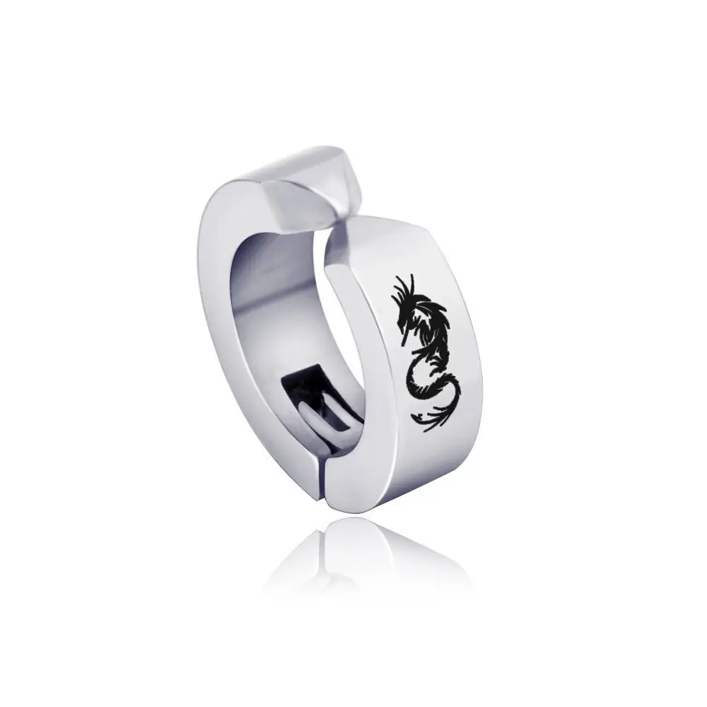 Сережки-кліпси чоловічі з Драконом зі сталі на одне вухо (1427386667)