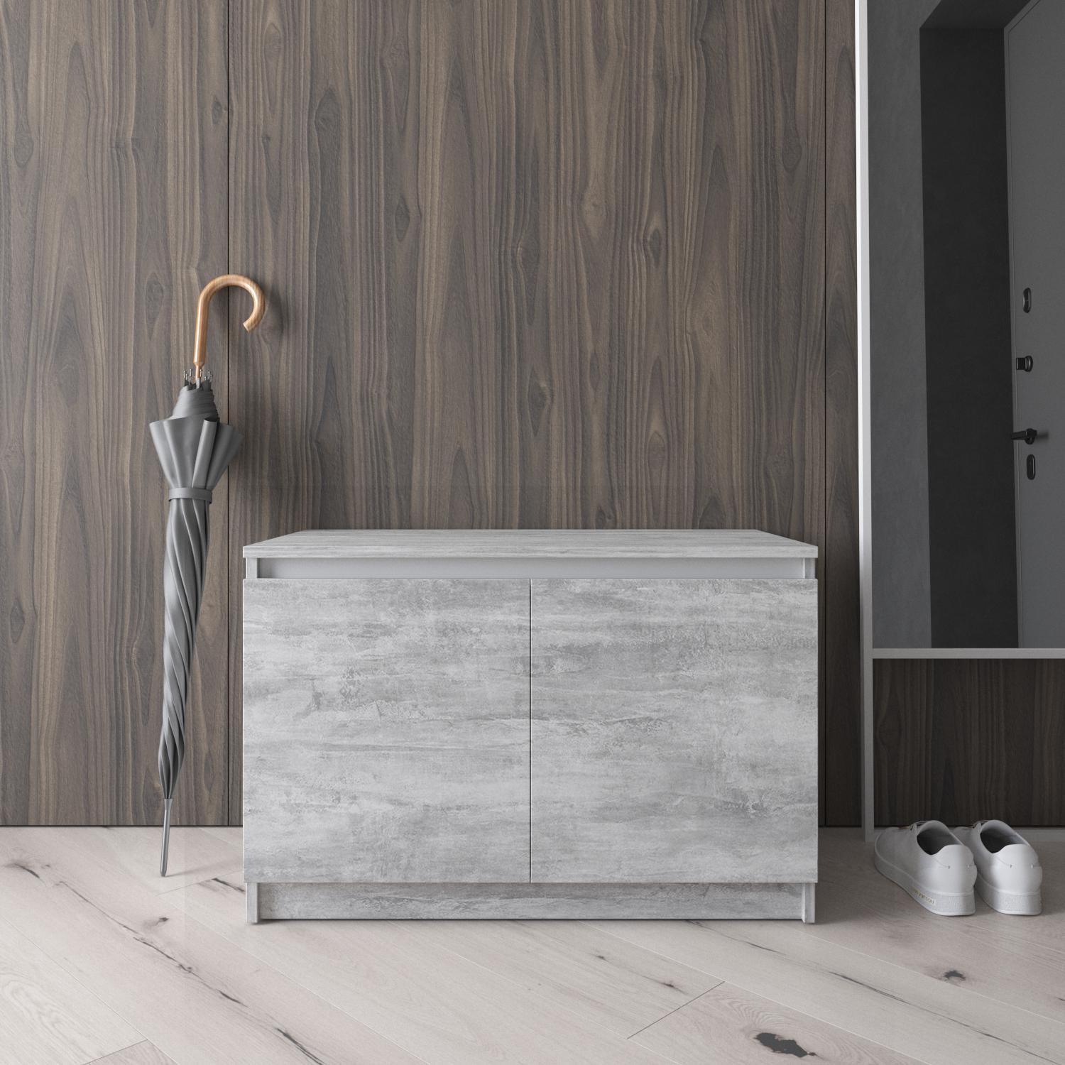 Тумба для взуття ТПР-20 з дверцятами 802х531х400 мм Бетон/Білі планки - фото 1