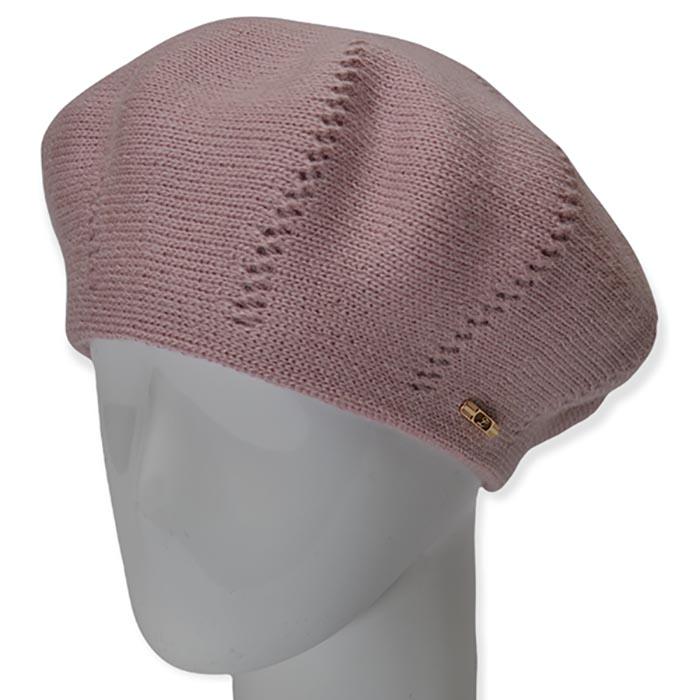 Берет женский Lirus Ариэль из шерсти двойной с узором Розово-пудровый