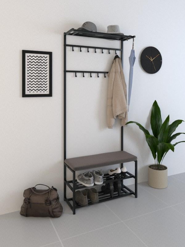 Прихожая металлическая SUNRISE-3 80 см Черный/Темно-коричневый Прихожая металлическая SUNRISE-3 80 см Черный/Темно-коричневый