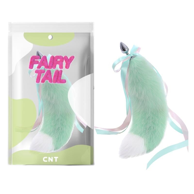 Анальная пробка с пушистым хвостом Bicolor Fox Tail Plug Chartreuse and White 18.5 (1000062354)