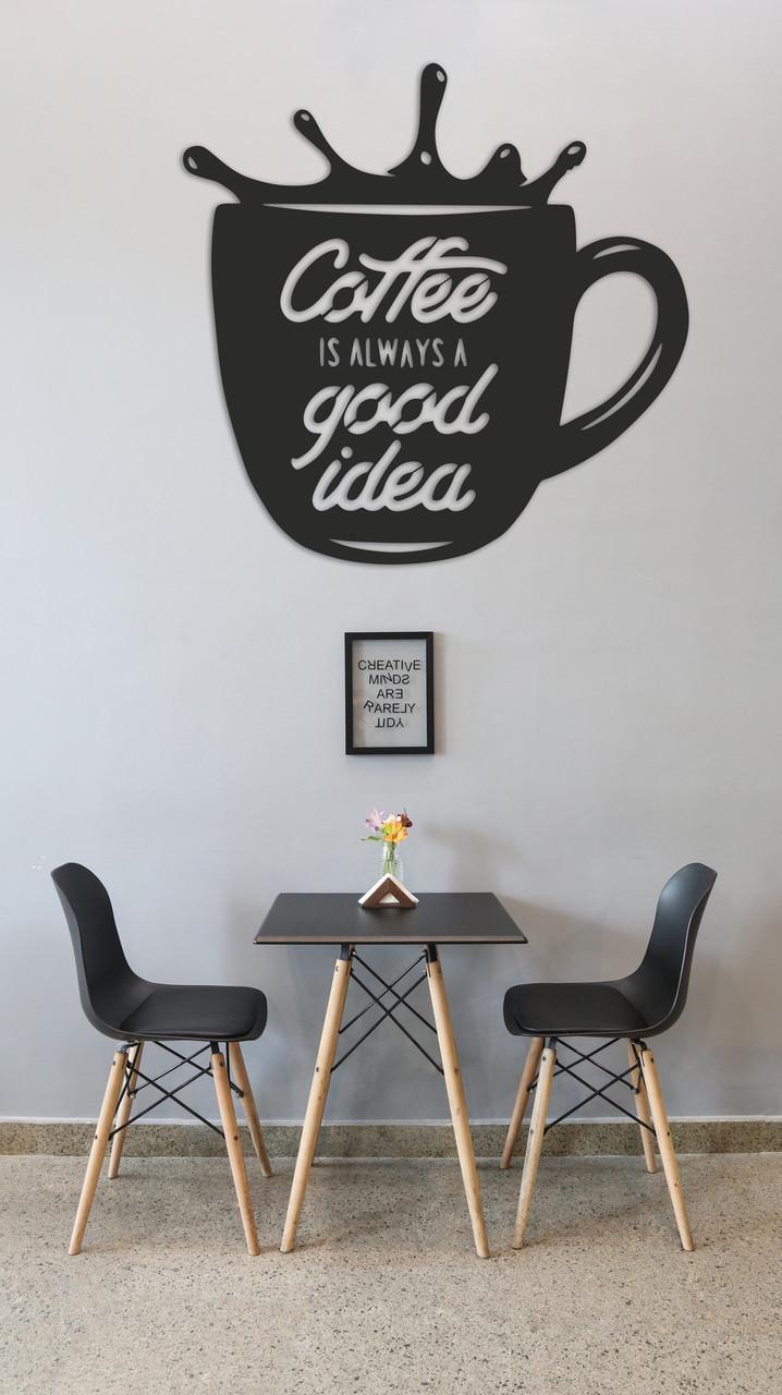 Панно из дерева на стену Decart Coffee Is Always A Good Idea Декор в подарок для квартиры дома и офиса 90х90 см