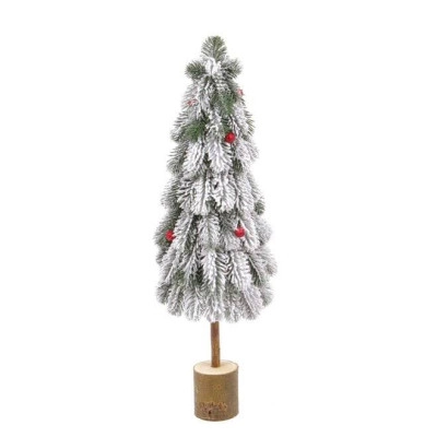 Ялинка штучна лита засніжена з кульками на дерев'яній підставці 62 см (49492)