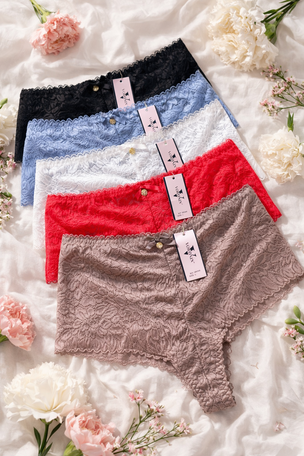 Труси стрінги з високим мереживним поясом 5 шт. One size (Q8368)