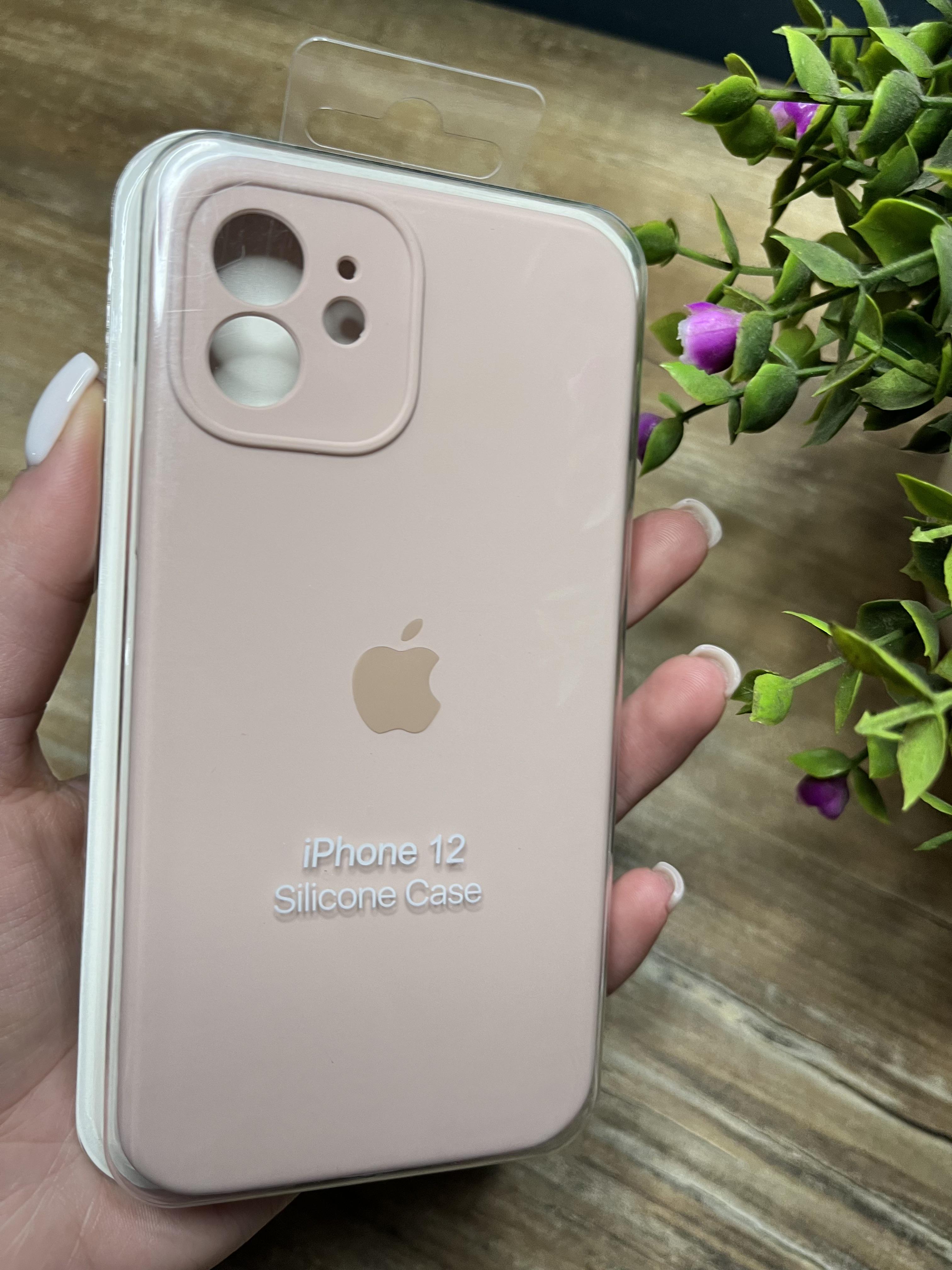 Чехол накладка на iPhone (Айфон) 12 квадратные борта silicone case full camera Apple