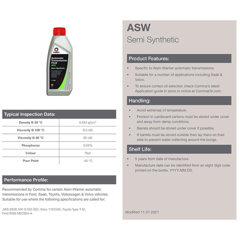 Масло трассмиссионное Comma ATF ASW 1 л - фото 2