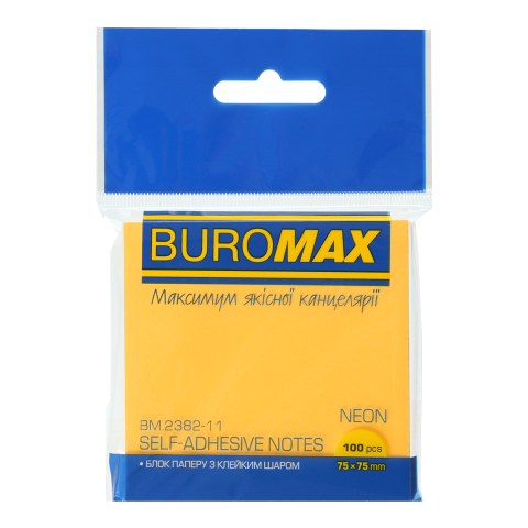 Папір для нотаток Buromax NEON 75х75 мм 100 аркушів (BM.2382-11) - фото 1