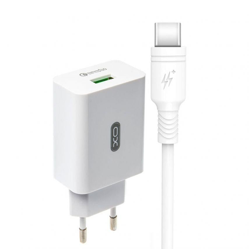 Адаптер Xo L36 1 USB/QC3.0/3A/Data Cable USB to Type-C White