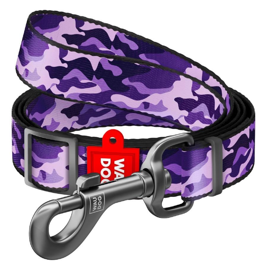 Поводок для собак нейлоновый Waudog Nylon регулируемый M 20 мм 152-183 см Фиолетовый камо