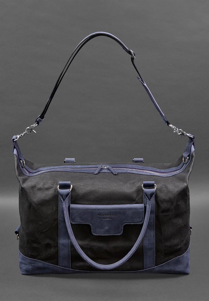 Дорожня сумка з канвасу та натуральної шкіри Crazy Horse Темно-синій (A-028136) - фото 1