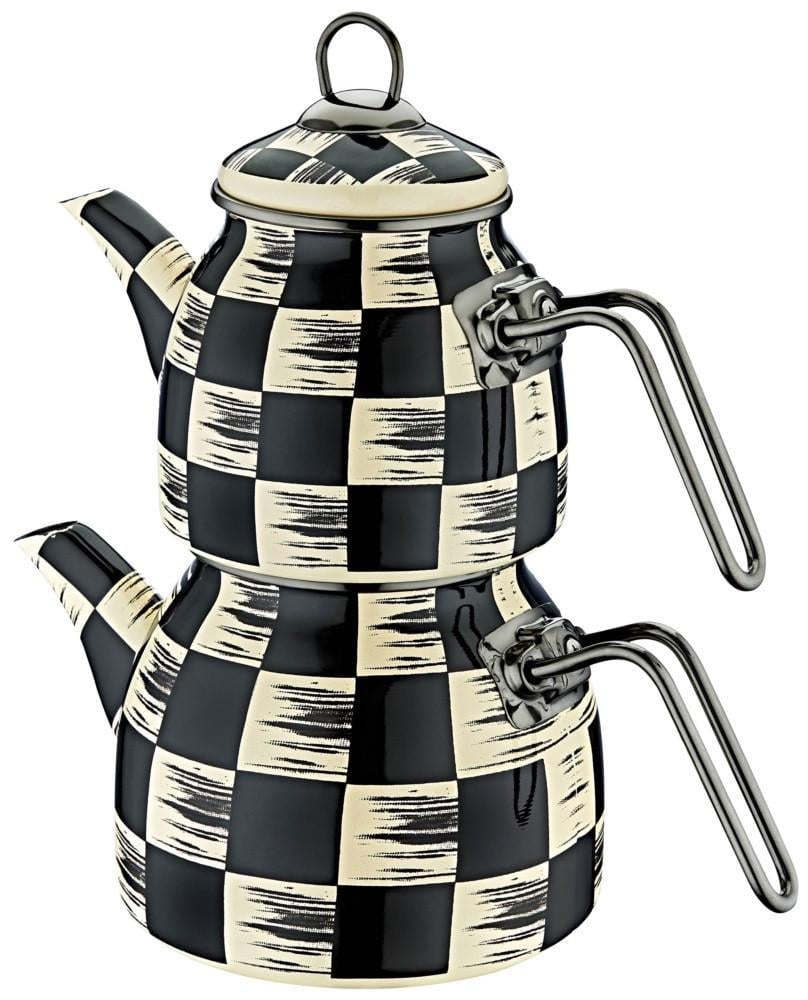 Чайник эмалированный двухъярусный OMS Шахматы 1/2л (10810)
