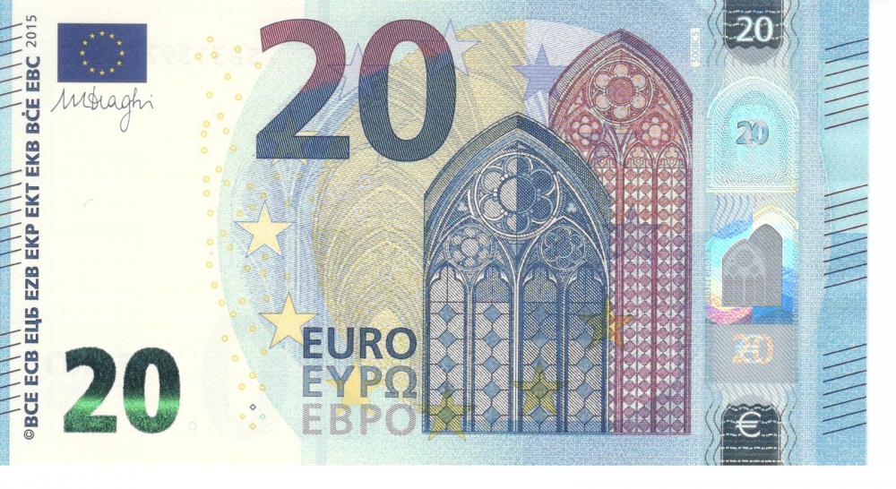 Коллекционная банкнота Италия 20 евро 2015 SB S008 UNC (Б06774)