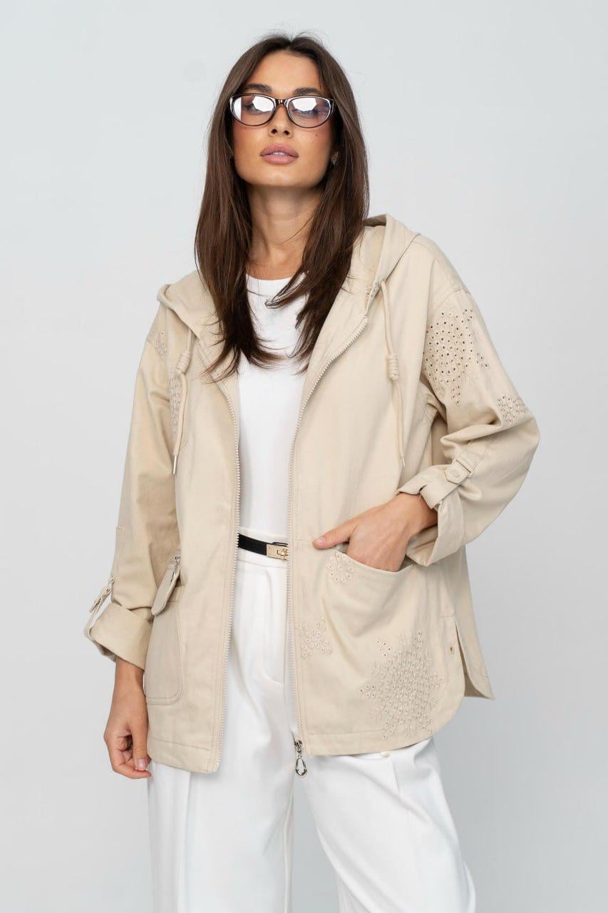 Куртка-вітрівка котонова Рішельє oversize 5XL Бежевий (33341181) Куртка-вітрівка котонова Рішельє oversize 5XL Бежевий (33341181)