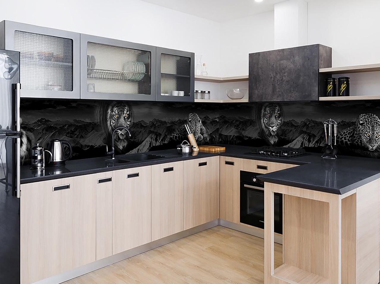 Кухонный фартук Тигр леопард из самоклеющейся виниловой пленки 65х250 см Черный