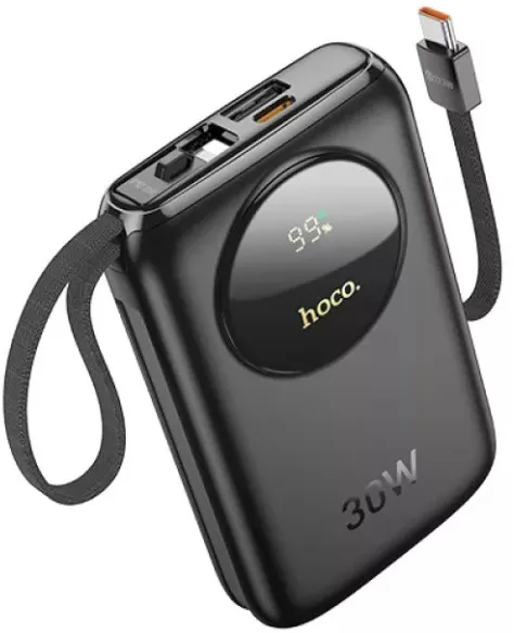 Повербанк Hoco 10000 mAh Q19 Lucky with Cable 30W Black - фото 1