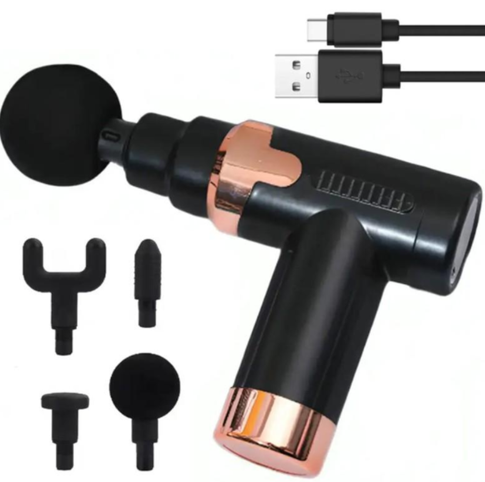 Масажер акумуляторний для тіла Fascial JY-760 ручний вібромасажер з насадками Чорний (MSGRII-04)