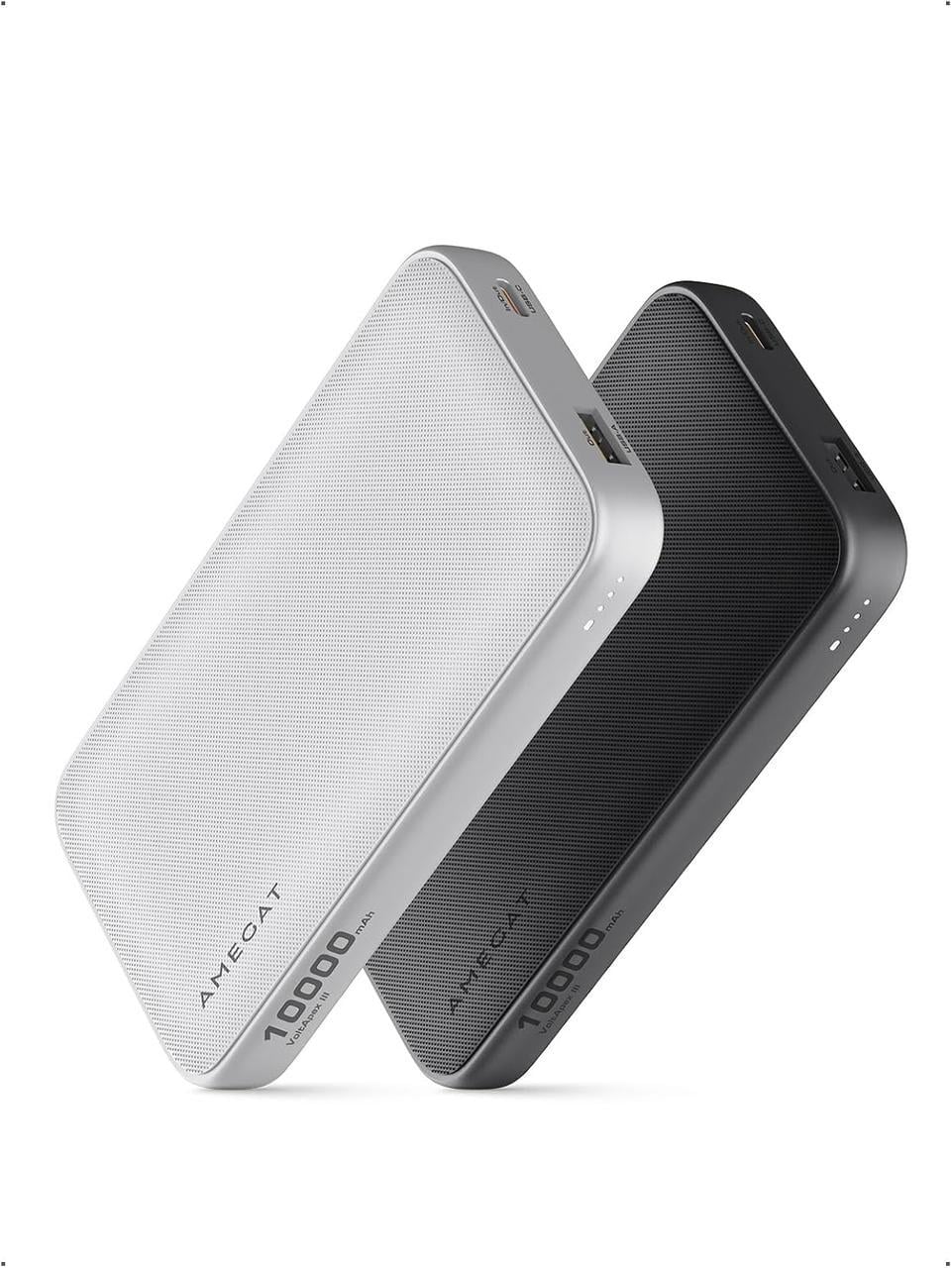 Комплект повербанків ультратонкий AMEGAT PBQ1020 по 10000 мАг з USB-C 15W функція швидкої зарядки Dual Output 2 шт.