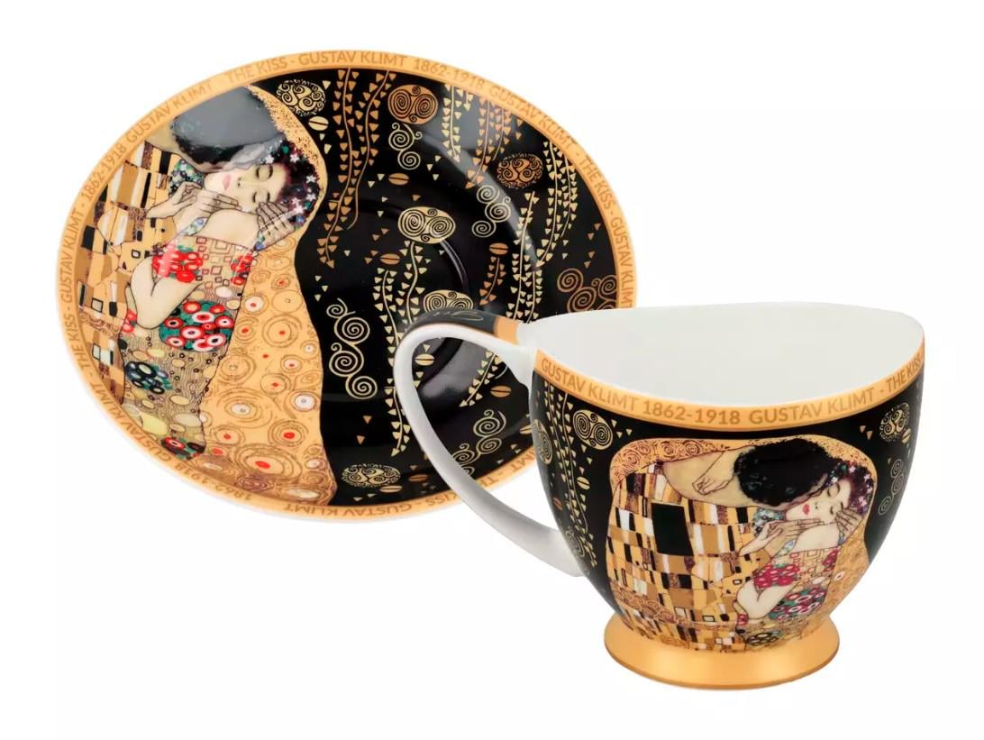 Чашка фарфоровая с блюдцем Carmani Г. Климт Поцелуй черный фон 350 мл (532-3051) - фото 2 Чашка фарфоровая с блюдцем Carmani Г. Климт Поцелуй черный фон 350 мл (532-3051) - фото 2