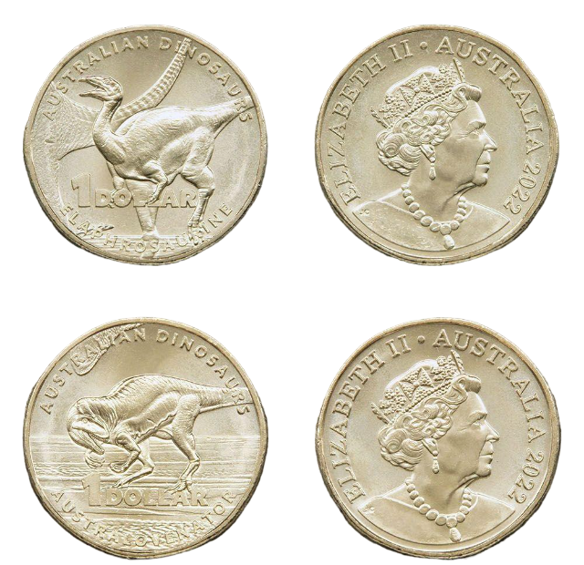 Набор коллекционных монет Австралия 2022 Динозавры Австралии 4 монеты UNC