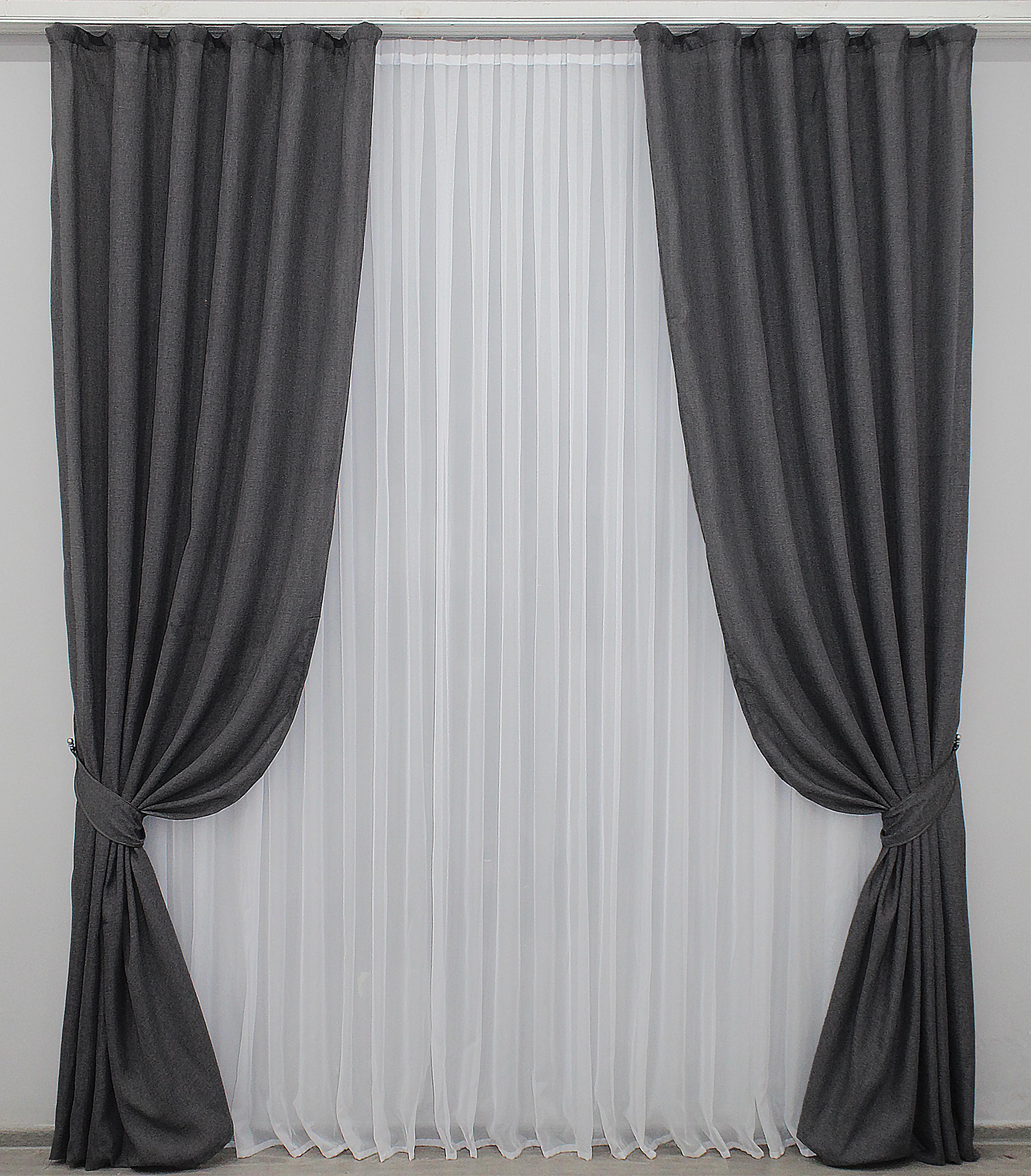 Комплект штор VR-Textil № 1235ш лен 150х280 см 2 шт. Графитовый (33-0067)
