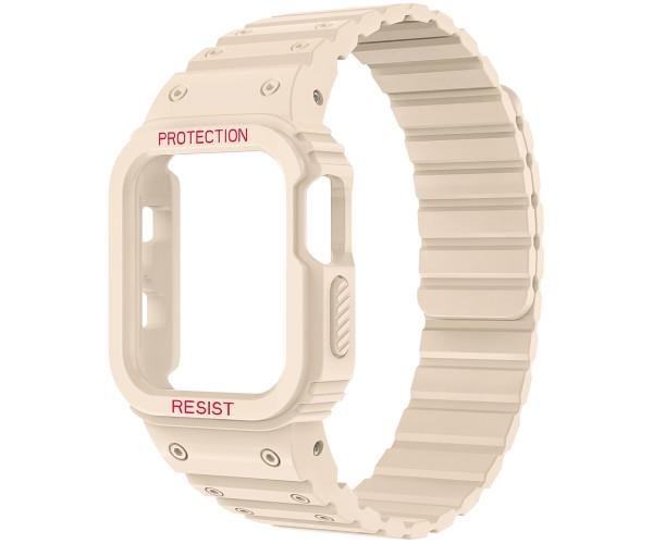 Ремешок для смарт-часов Silicone Magnetic с защитным чехлом для Apple Watch 49 мм Кремовый