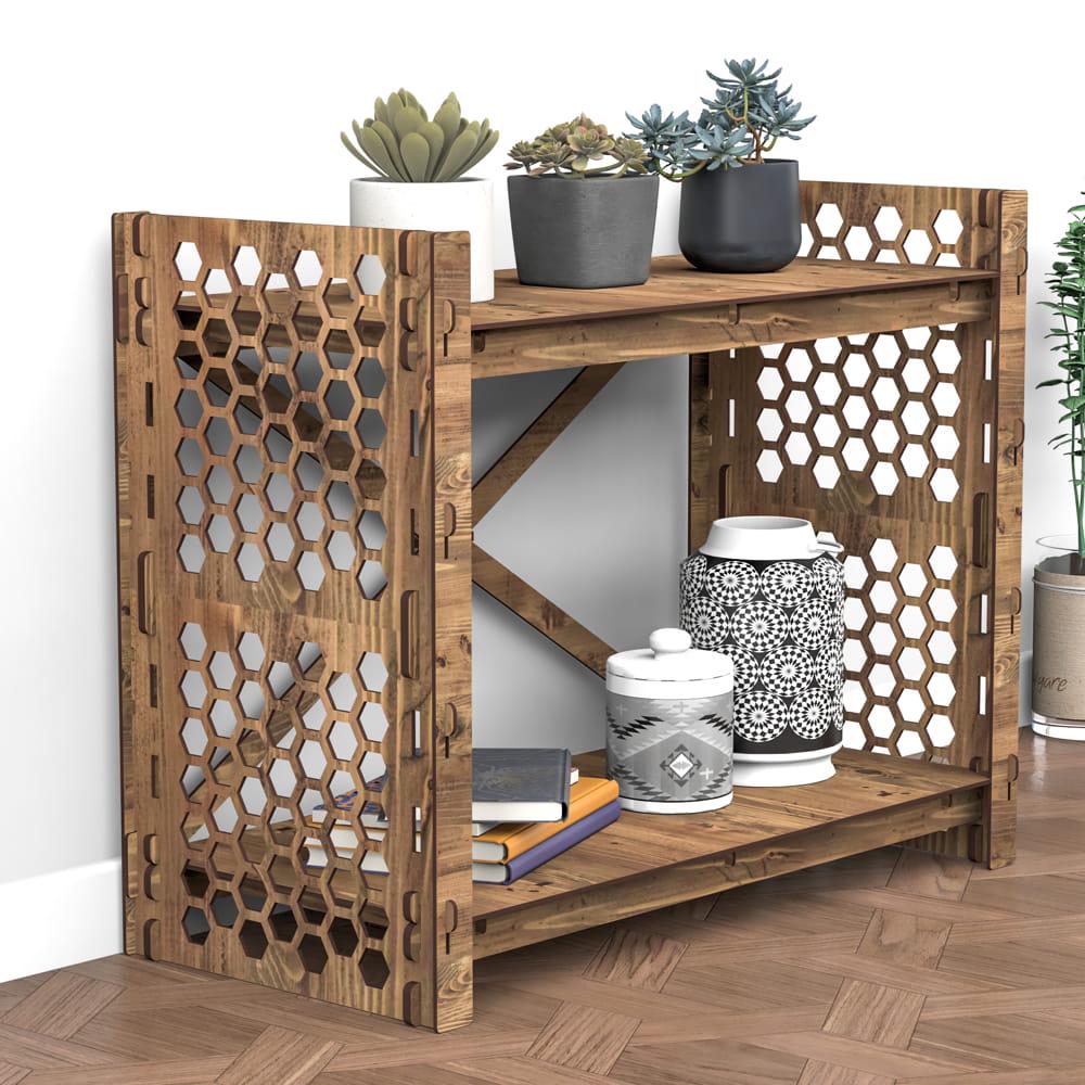 Стеллаж из дерева в прихожую Hexagonica Honeycomb-S на 2 полки 600x750x365 мм (111013)