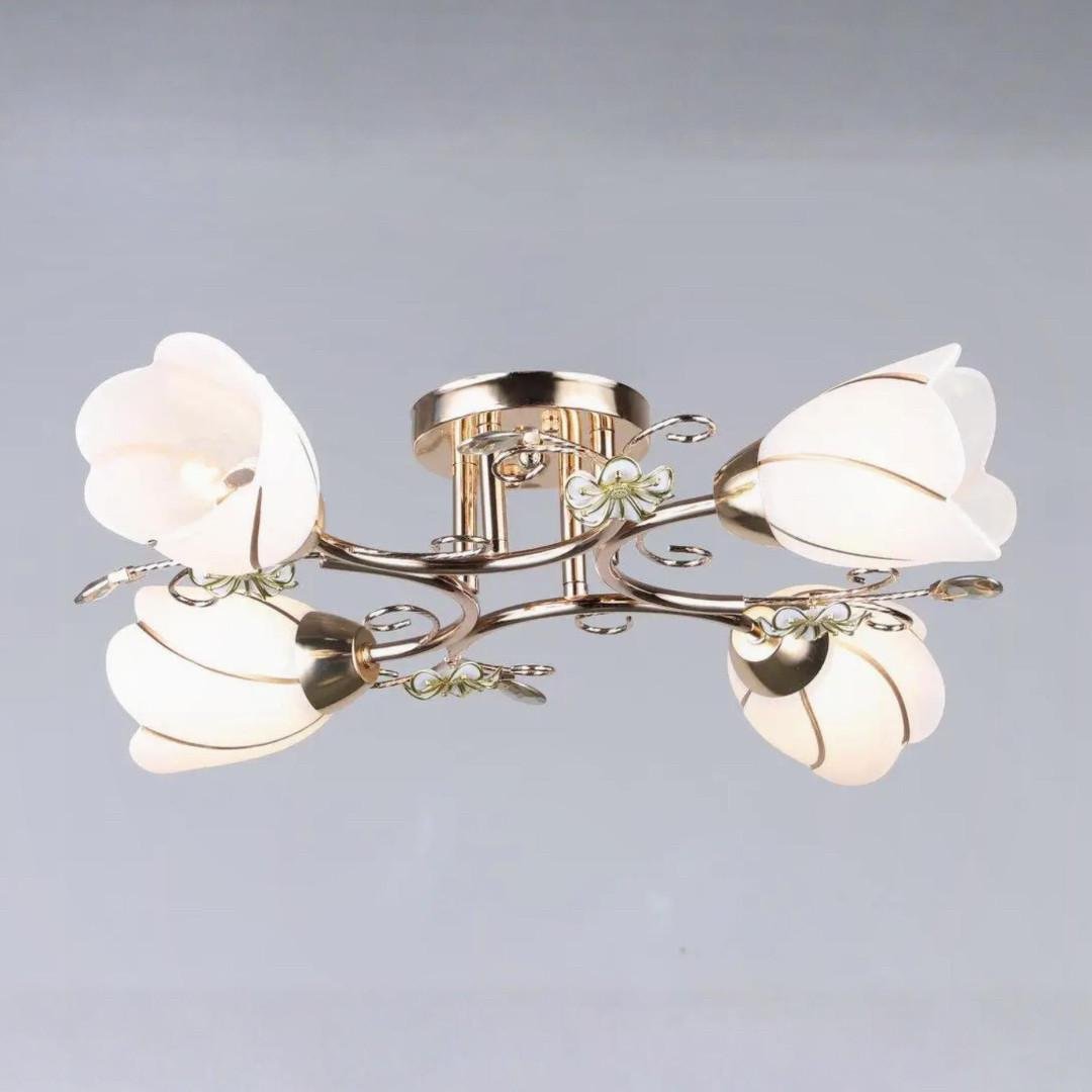Люстра Sirius на четыре плафона в форме цветов под лампу Е27 Белый/Золотой (B N0282/4)