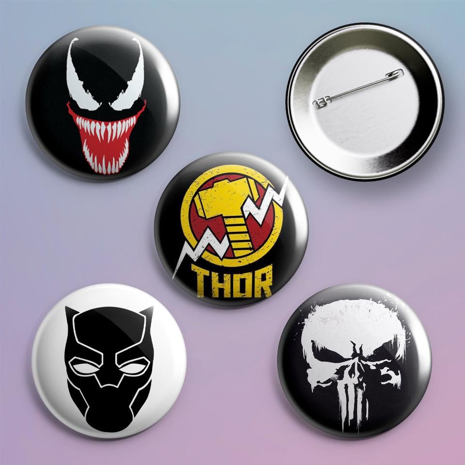 Значки на рюкзак с принтом Марвел Веном Каратель Тор Черная Пантера 4 шт.