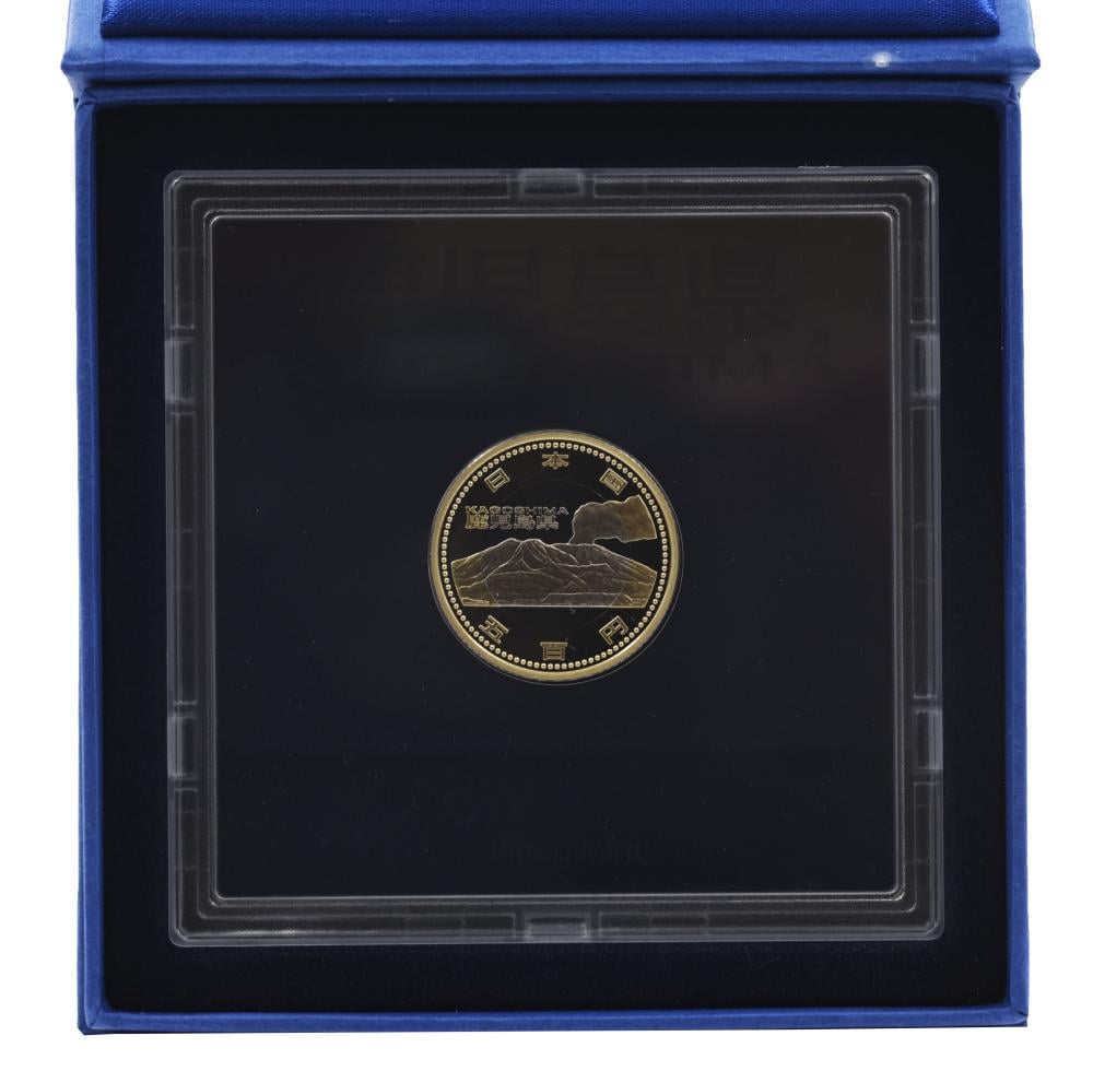 Коллекционная монета Япония 500 иен 2013 биметалл Proof Префектуры Кагосима в сувенирной упаковке (М21352)