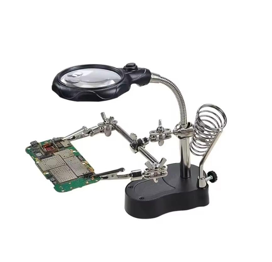 Тримач плат для пайки третя рука станція з 2 затискачами 3,5X 12X 3xAAA LED підсвічування Black (500291)