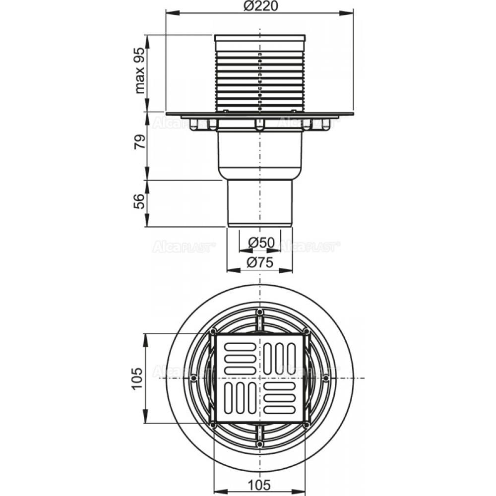 Трап для душу Alca Plast APV2321 із сухим затвором 105x105 мм (89743) - фото 2