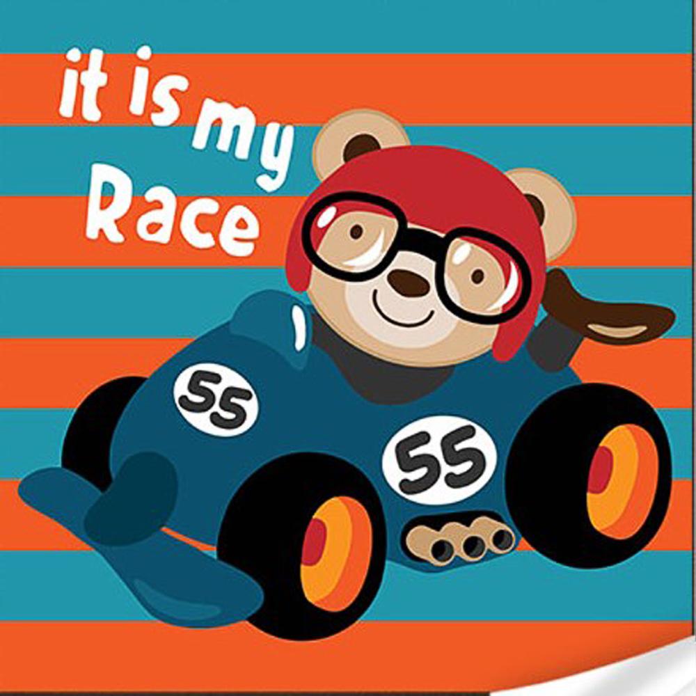 Картина за номерами Strateg Преміум Забавний гонщик з лаком та рівнем 30x30 см (Str-ES-0869)