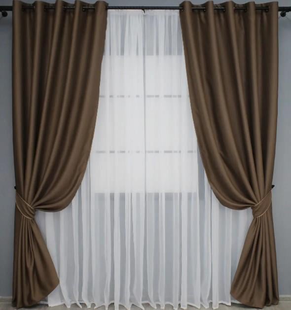 Штори у вітальню Bagema Rvs блекаут на люверсах 1,5х2,5 м 2 шт. Шоколадний (1238ш)