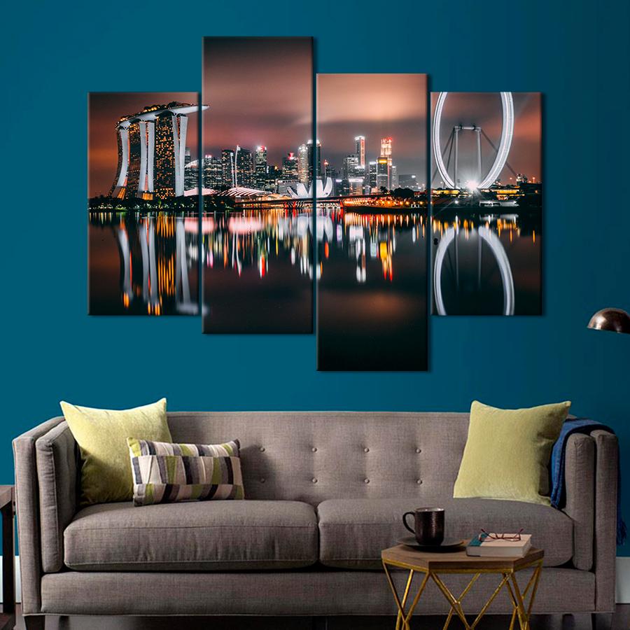 Картина город Огни ночного Сингапура 89x56 см (A726-4)