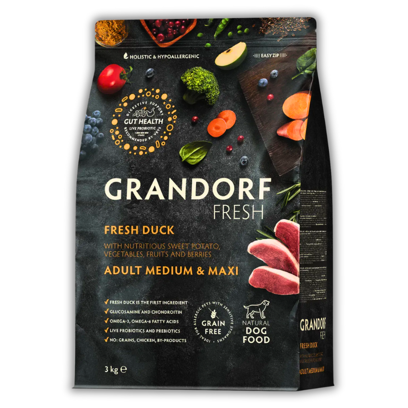 Корм сухий для собак Grandorf Fresh Качка з бататом для дорослих собак середніх та великих порід 3 кг (94403)