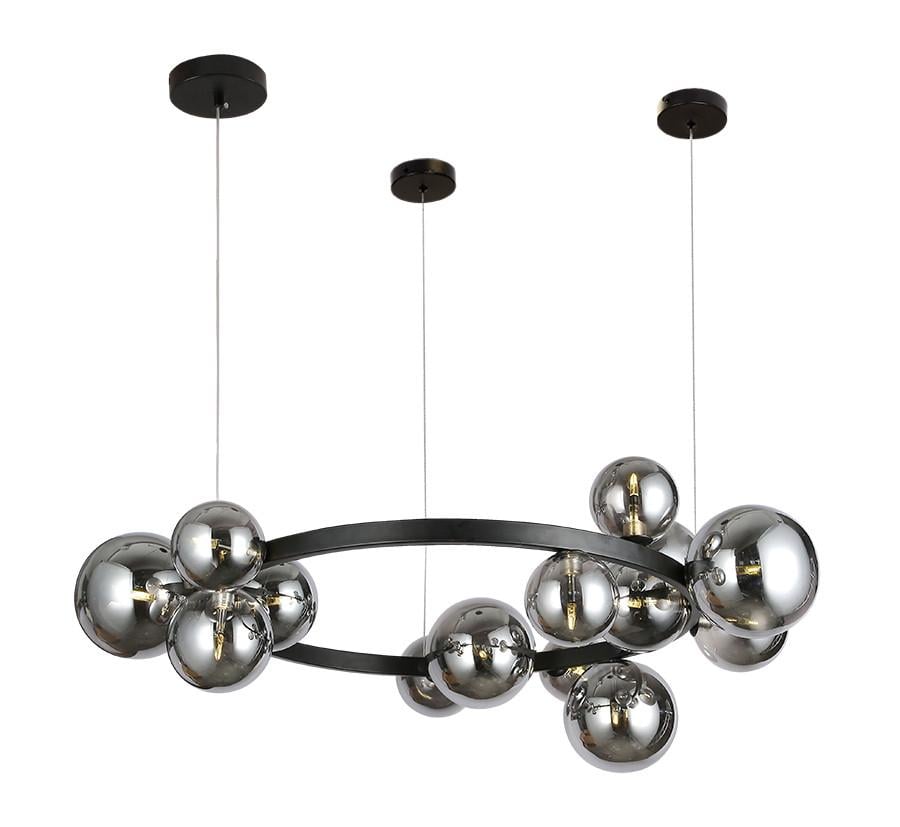 Люстра подвесная круглая Levistella 918LP267-15 Молекула на 15 стеклянных плафонов Черный/Графитовый (1887932207)