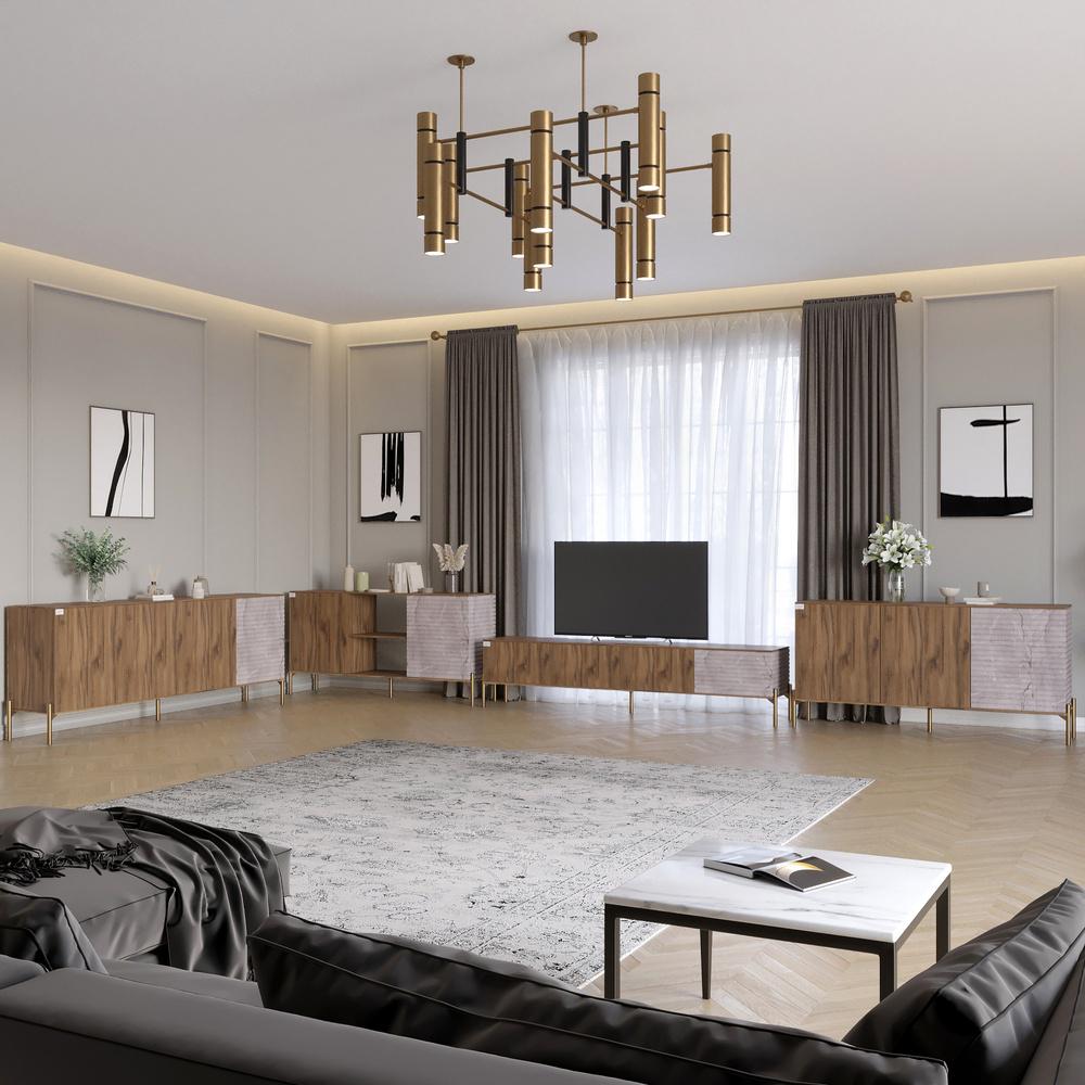 Комплект модульный для гостиной Lion Грей 4 эл. с золотыми металлическими ножками Дуб ливорно/Камень (Lion-042924)