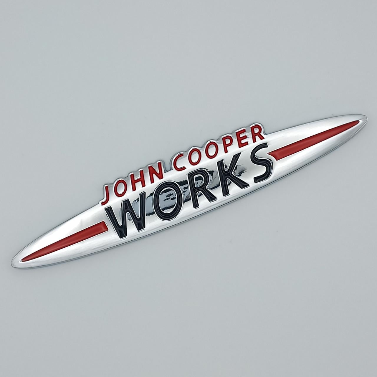 Эмблема надпись John Cooper Works Mini металл 13,5х2,4 см Хром/Черный глянцевый (2700773780)