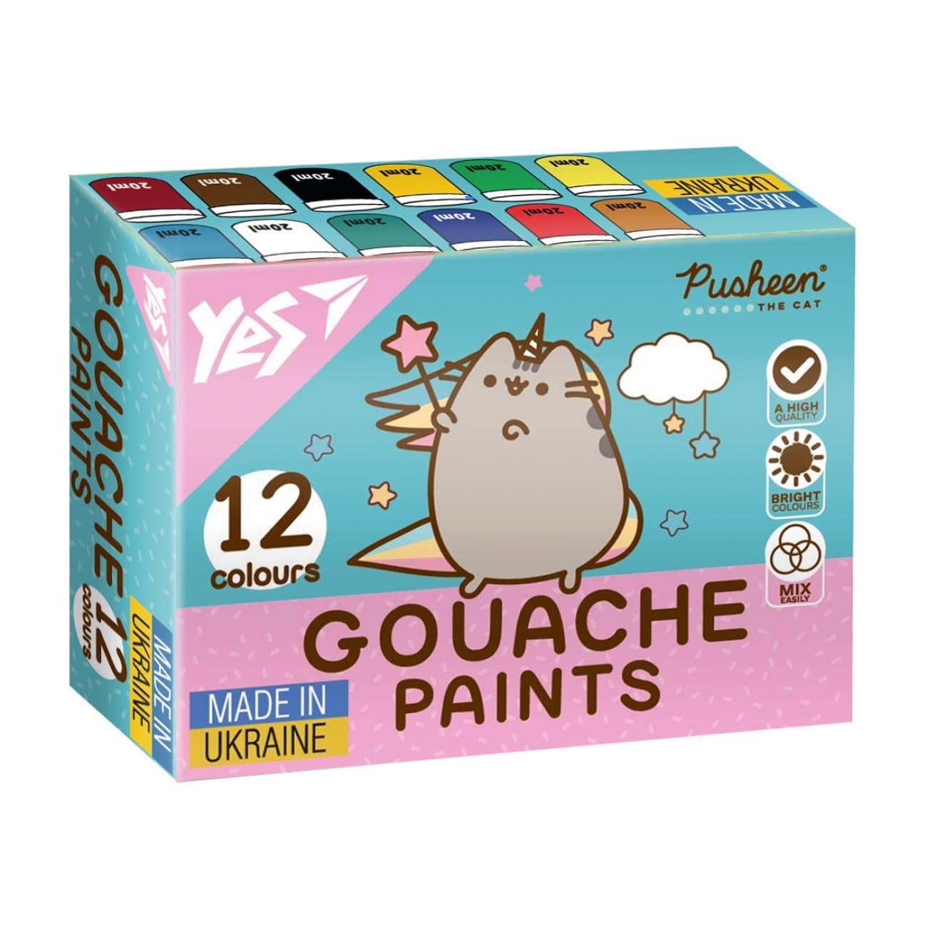 Набір гуашевих фарб YES Pusheen 12 кольорів по 20 мл (230402)