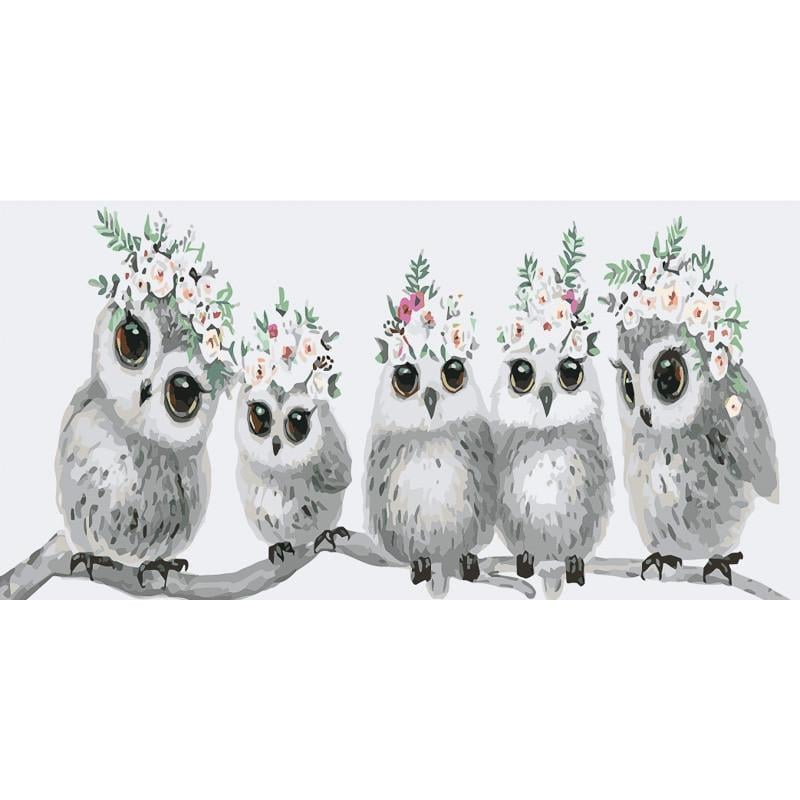 Картина по номерам Strateg Премиум Совы в веночках Strateg 50х25 см (WW044)
