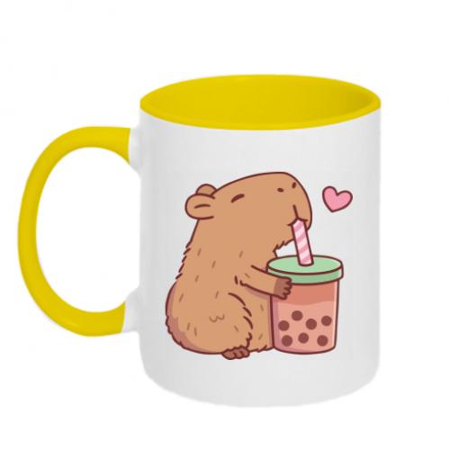 Чашка двухцветная Boba tea capybara 320 мл Белый с желтым (14709248-34-188160)
