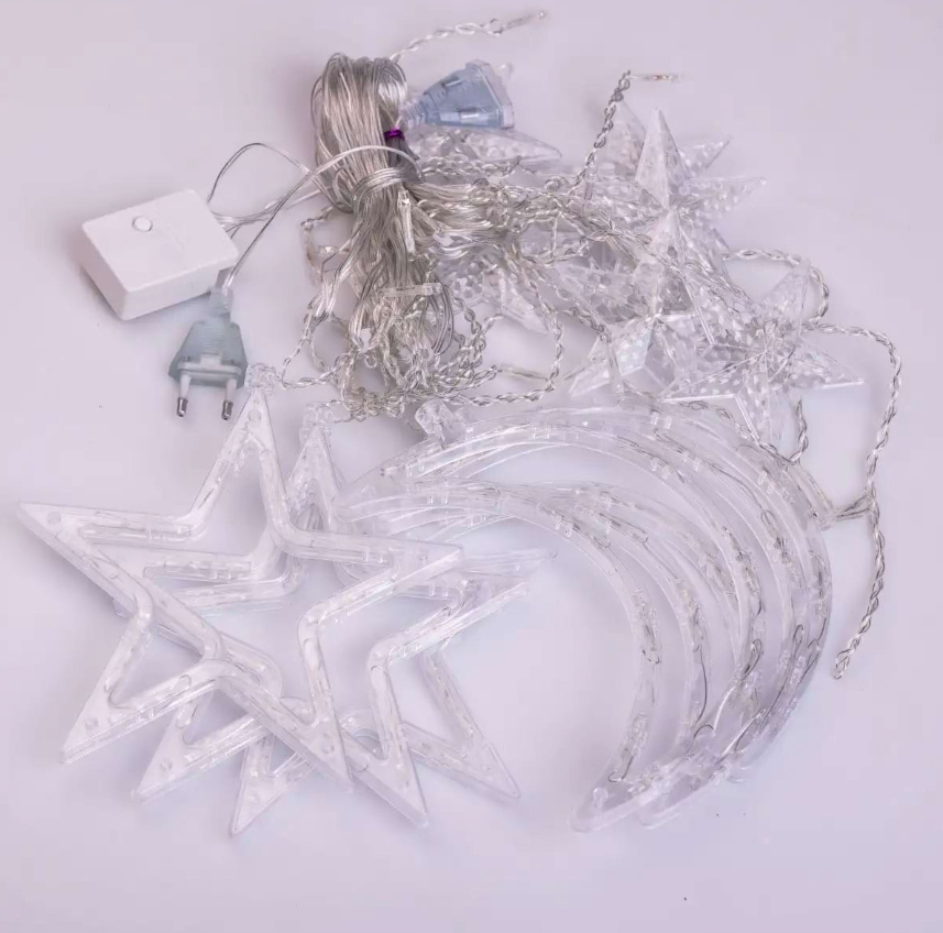 Гирлянда-штора Луна и звезды размер 3х0,9 м 12 фигур Разноцветный - фото 5 Гирлянда-штора Луна и звезды размер 3х0,9 м 12 фигур Разноцветный - фото 5