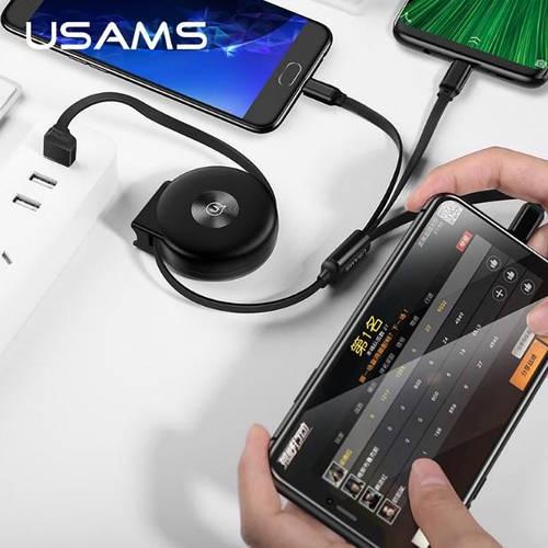 Кабель-рулетка Usams U20 combo MicroUSB+Lightning+Type-C 1м/2А 3в1 Чорний - фото 2