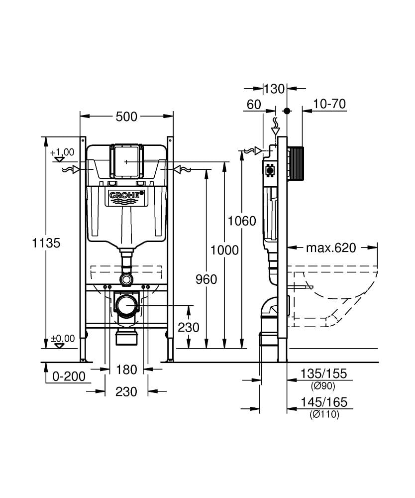 Інсталяційна система для унітазу Grohe Rapid SL UA3873200A з кнопкою Хром (168399) - фото 2