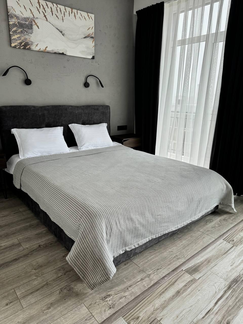 Плед хлопковый Косичка комбинированная 240x230 см Светло-серый (11812-F9-240x230cm) - фото 6